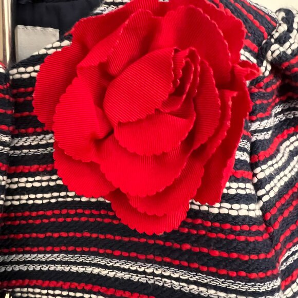 Janie and Jack Red Navy White Striped Tweed Blazer with Rose Bow - NWT - Picture 4 of 6